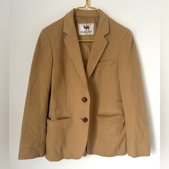 Vintage Camel Hair Blend Tan Thick Lined Button Blazer Jacket Women’s Small - Picture 1 of 7